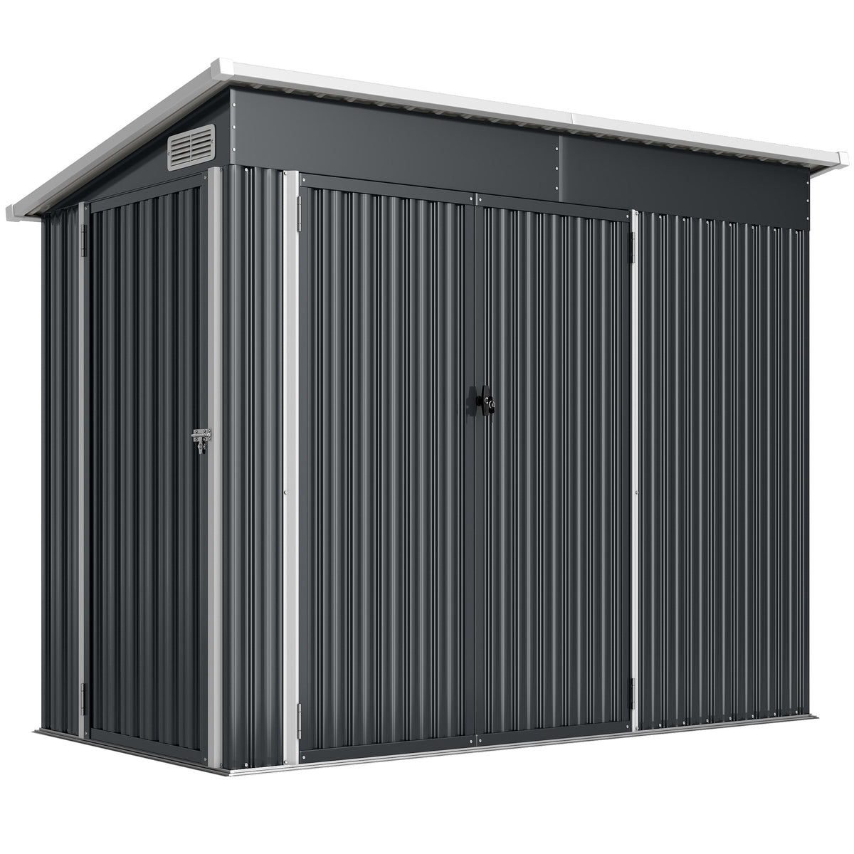 Metalen tuinhuis 2,68 m², afsluitbaar gereedschapsschuur met 3 deuren ventilatie lessenaarsdak handschoenen
