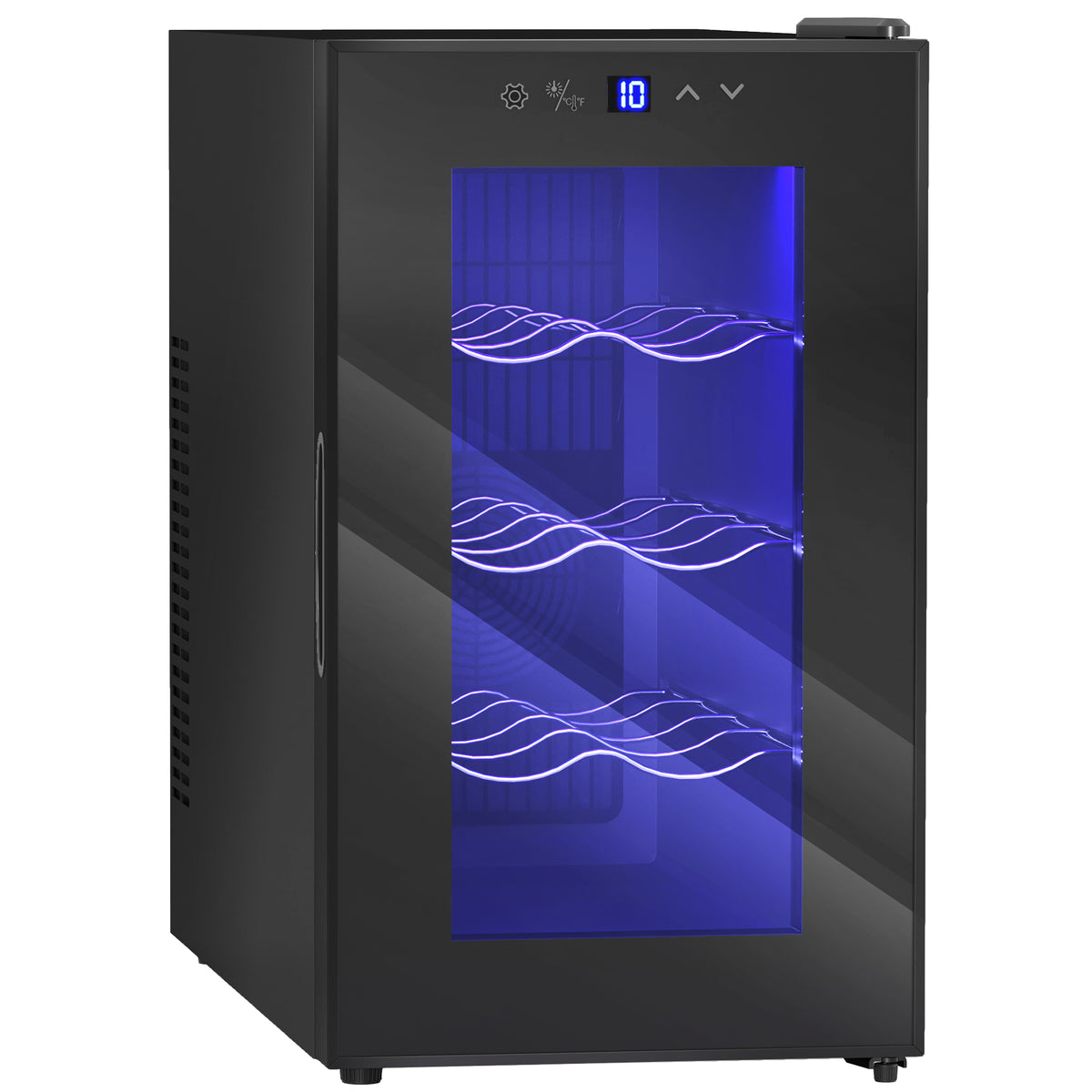 Wijnkoelkast voor 8 flessen, 21L, thermo-elektrisch, verstelbare plank, ledverlichting, zwart