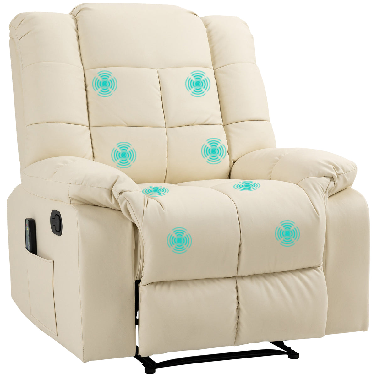 Massagestoel, relaxfauteuil, 8 vibratiepunten, ligfunctie, kunstleer, crèmewit, 94x99x99cm