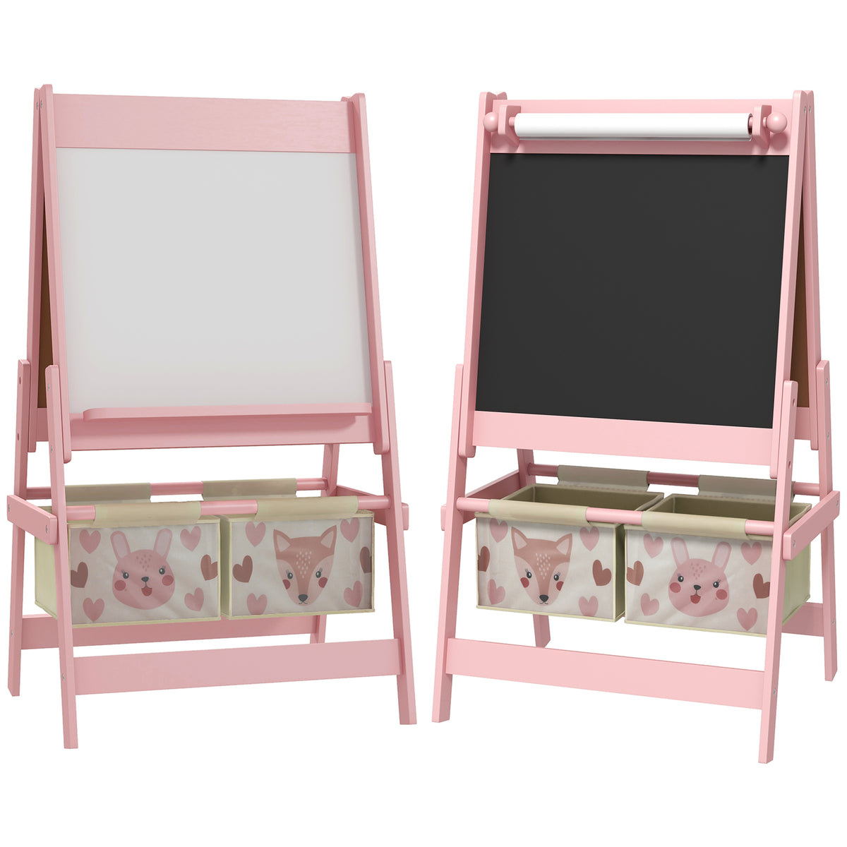 3-in-1 kinder-ezel met papierrol, krijtbord, whiteboard, opbergmanden, 54 x 46,5 x 93 cm, roze