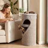 Krabton 75 cm hoog Ø 35 cm 4-laagse kattenmand met 3 holen, afneembaar wasbaar pluche bed sisal-kraboppervlak (8)