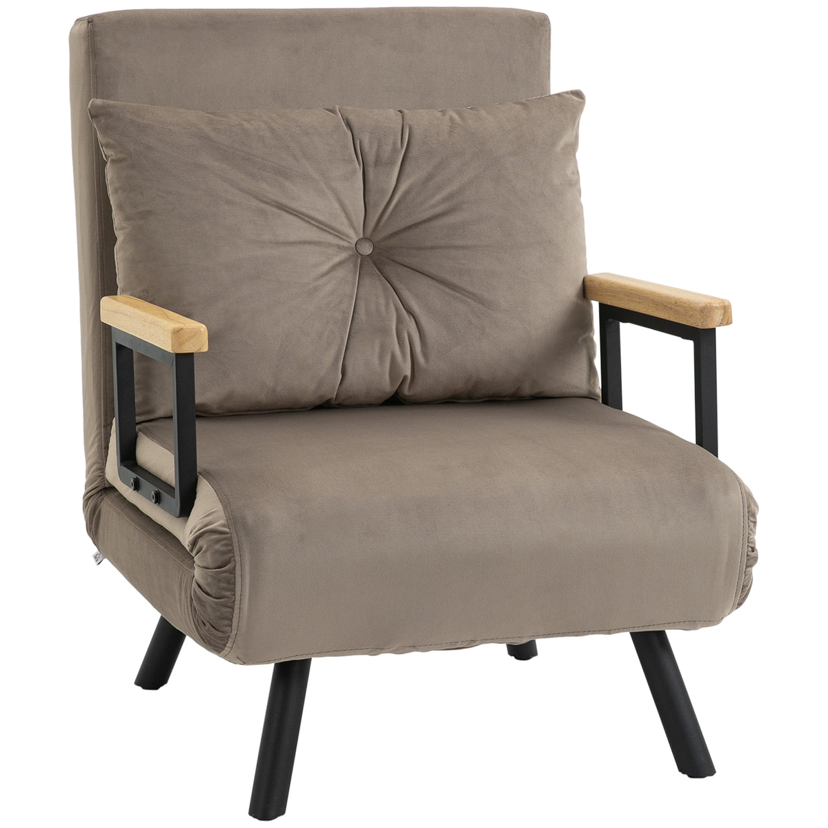 Slaapfauteuil, logeerbed, verstelbare rugleuning, tot 120 kg, stalen frame, 63x73x81 cm, lichtbruin