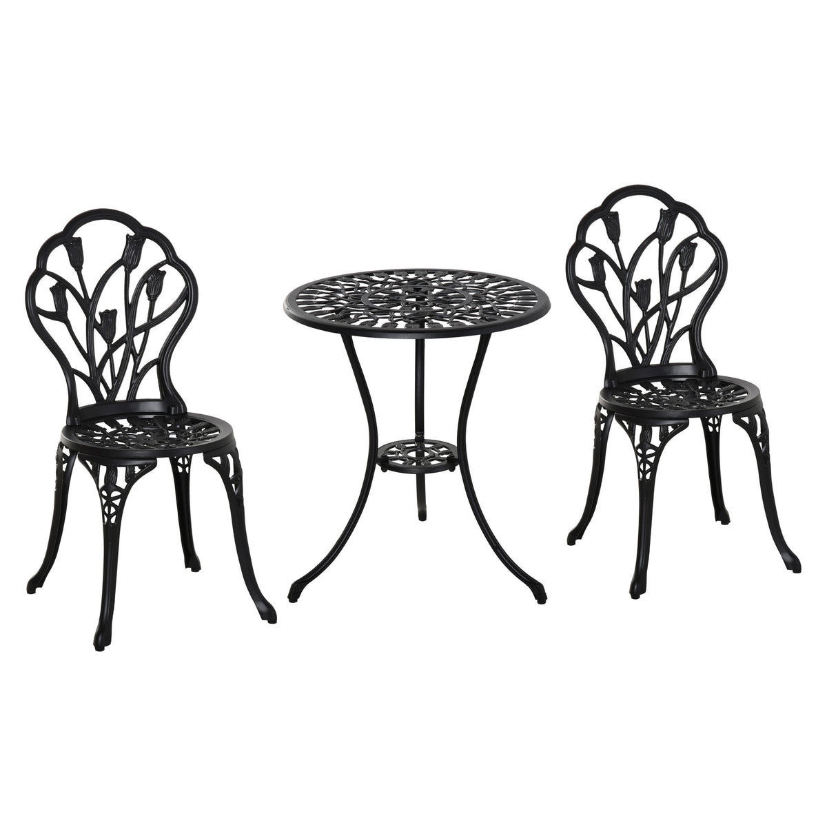 Bistroset weerbestendig voor 2 personen 1 tafel+2 stoelen met parasolgat voor diverse locaties aluminium zwart