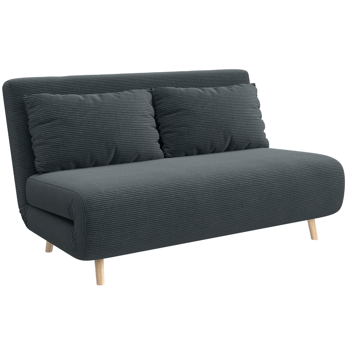 Slaapbank, logeerbed, 3-voudig verstelbare rugleuning, ribstoflook, tot 120 kg, 141 x 90 x 81 cm, donkergrijs