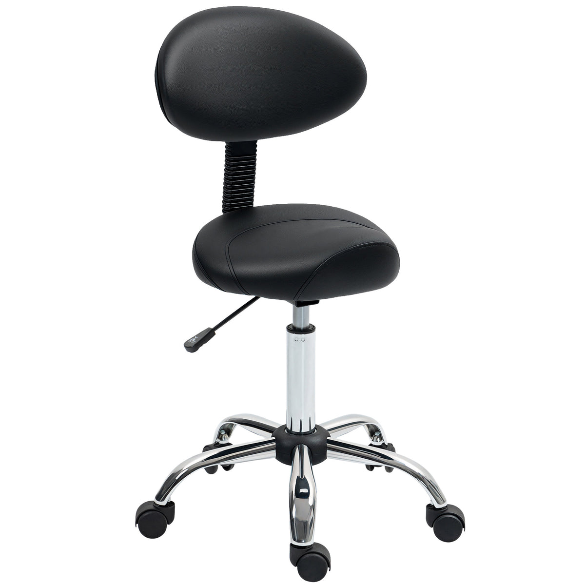 In hoogte verstelbare rolkruk met rugleuning, draaikruk 83-98 cm, werkkruk 360° draaibaar voor kantoor en salon