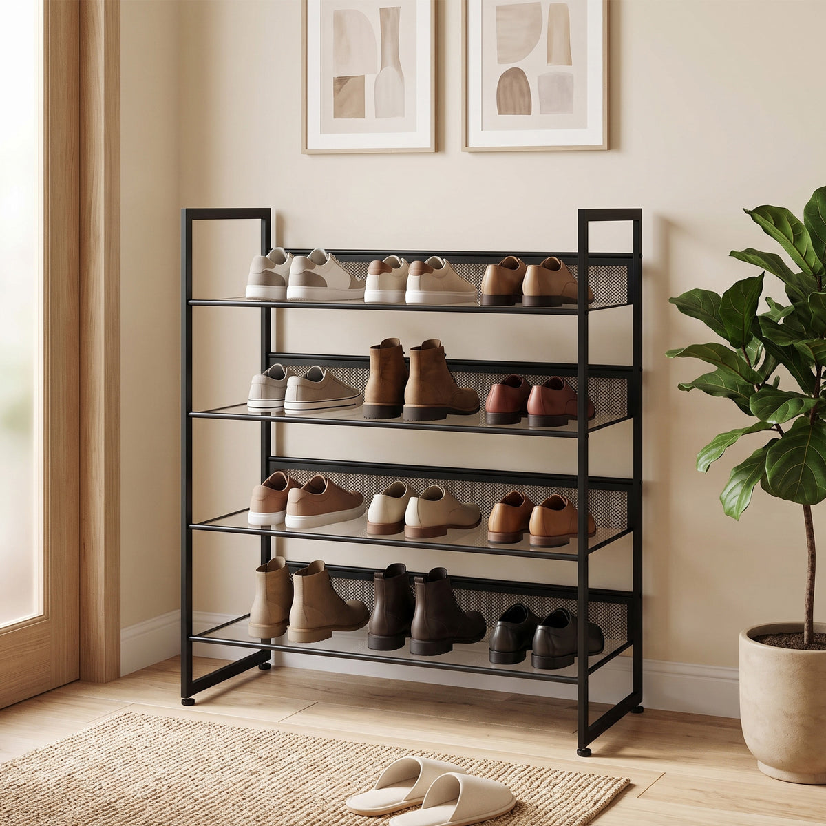 Schoenenrek schoenenplank schoenenstandaard, 4 planken, 72 cm x 30 cm x 82,7 cm, zwart (2)