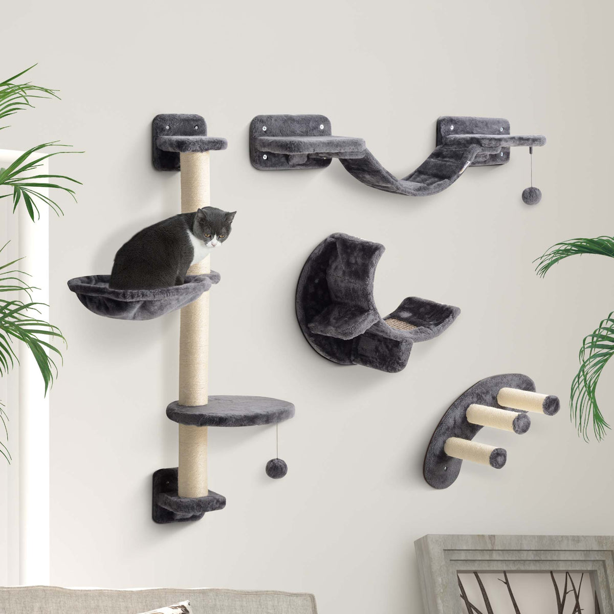 Klimwand katten 4-delig, kattenklimwandset met hangmat, kattenbrug tot 5 kg, donkergrijs (2)