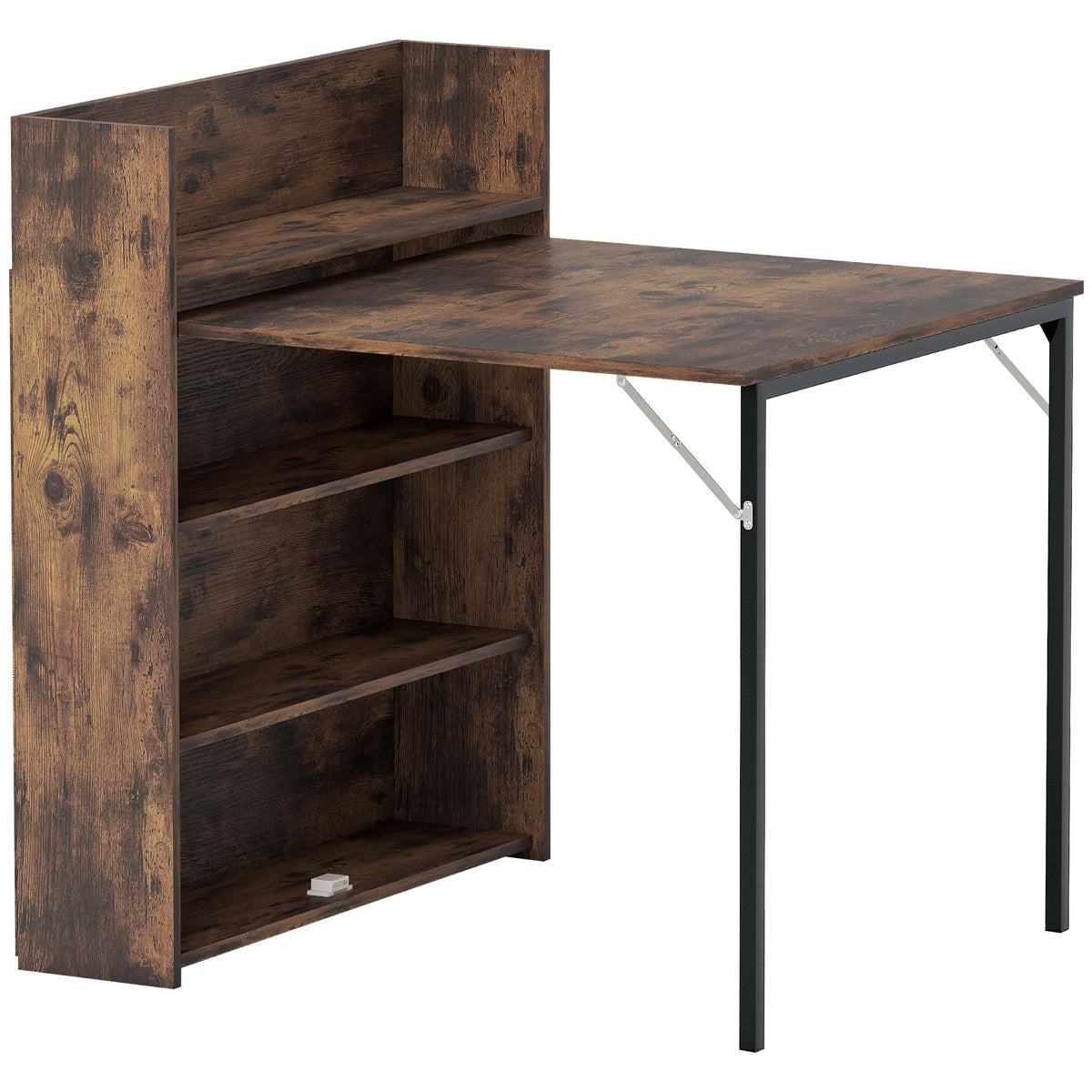 Inklapbare eettafel met rek, industrieel design, ruimtebesparend, voor kleine ruimtes, 80x90x93cm, rustiek bruin