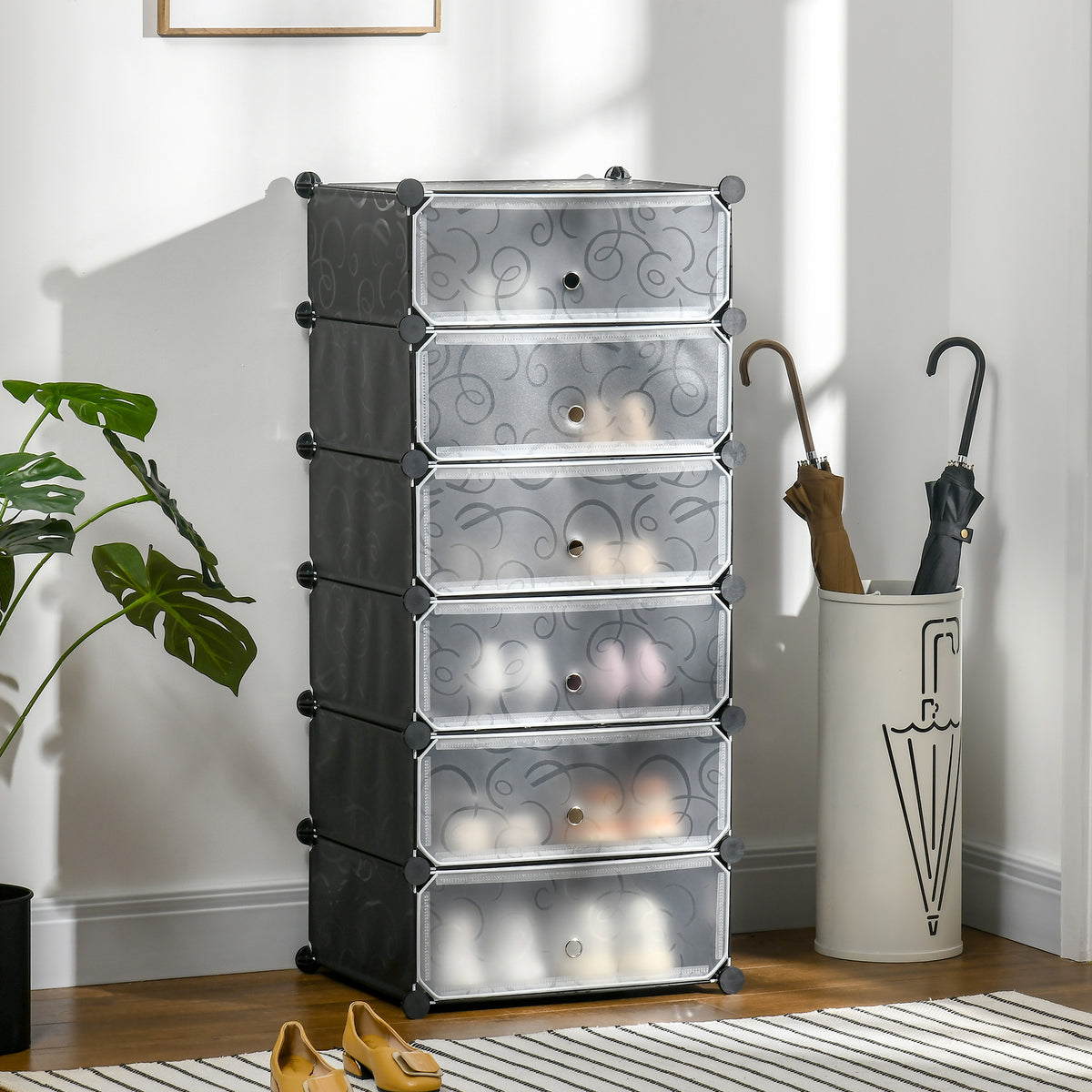 Modulair opbergsysteem voor 6 paar schoenen, 49 cm x 36,5 cm x 108 cm, zwart (2)