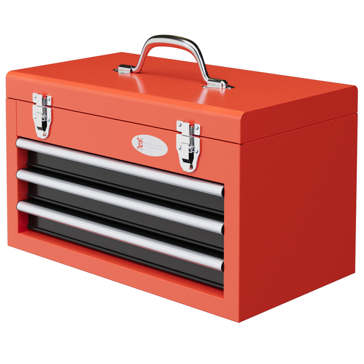 Gereedschapskist met 3 laden, 1 vak, stevige stalen sluitingen, 45 x 24 x 27 cm, rood