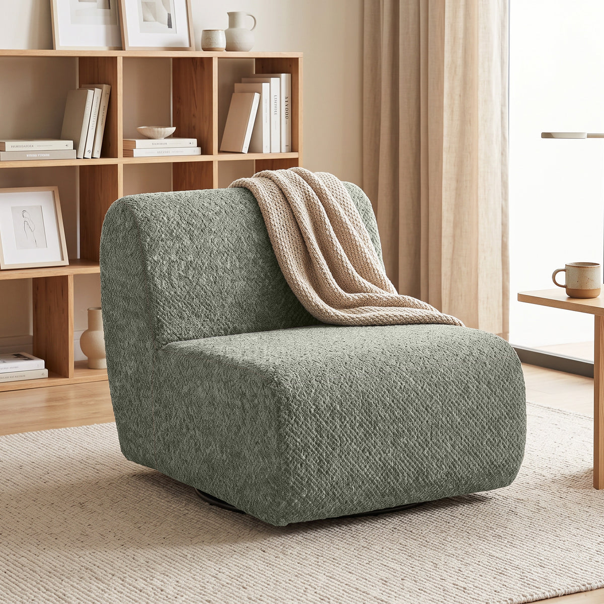Fauteuil Draaibare loungefauteuil met chenille-look, brede zitting, voor woonkamer, slaapkamer, grijs (10)