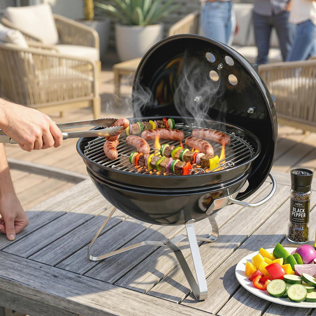 Houtskoolgrill, draagbare kogelgrill met deksel, handgreep en verstelbare ventilatieopeningen voor barbecue (2)
