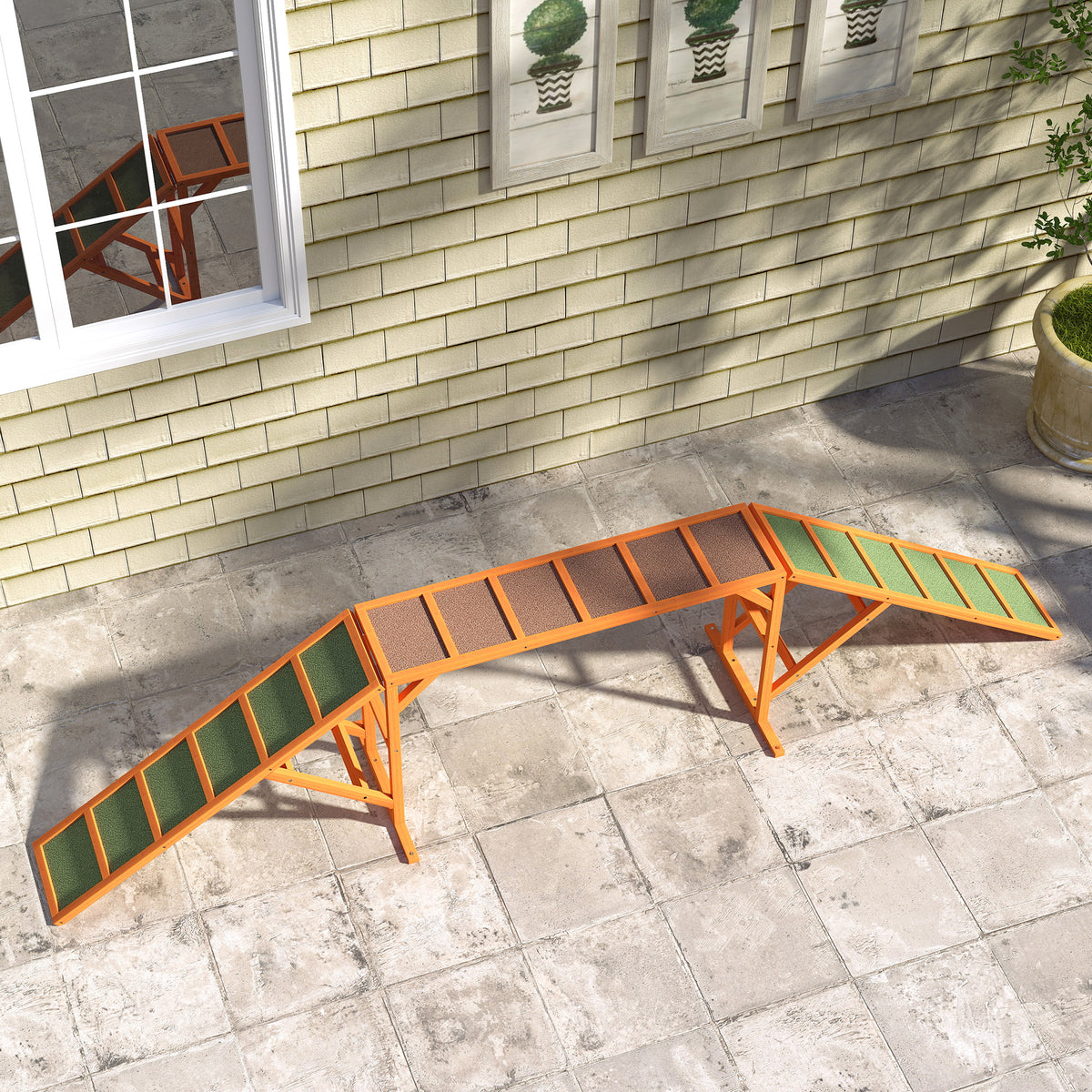 Agility hondenhelling, parcours, antislip, weerbestendig, hout, 335 x 55 x 60 cm, oranje (7)