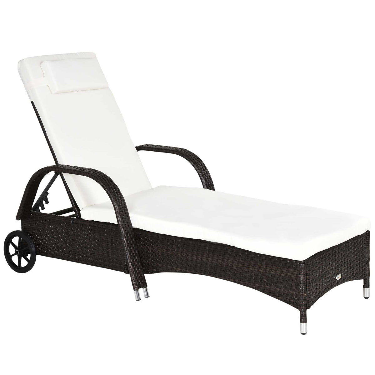 Tuinligbed met kussen, verstelbare rugleuning, metalen frame, wicker, bruin+crème, 200 x 73 x 103 cm