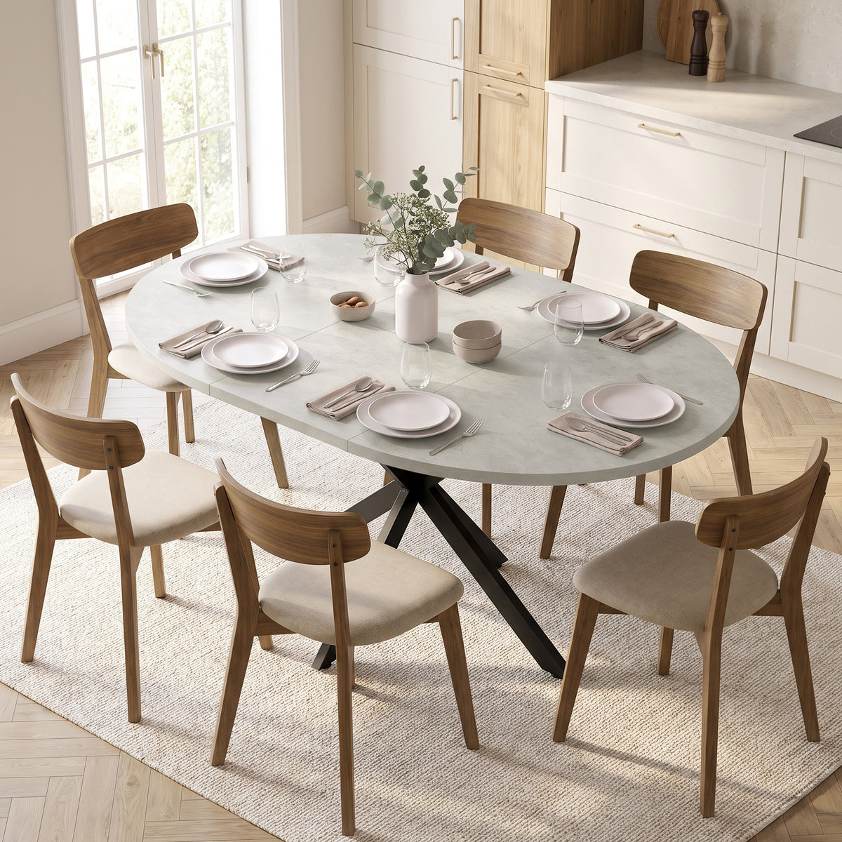 Uitschuifbare eettafel voor 4–6 personen, keukentafel in industriële look met spinpoot, grijs (2)