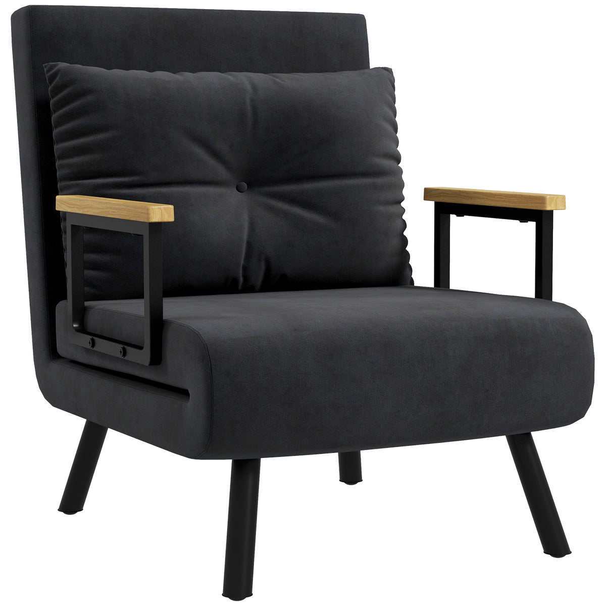 Relaxfauteuil in Scandinavisch design, ligstoel, leesstoel. Incl. kussen met knoopsluiting, zwart