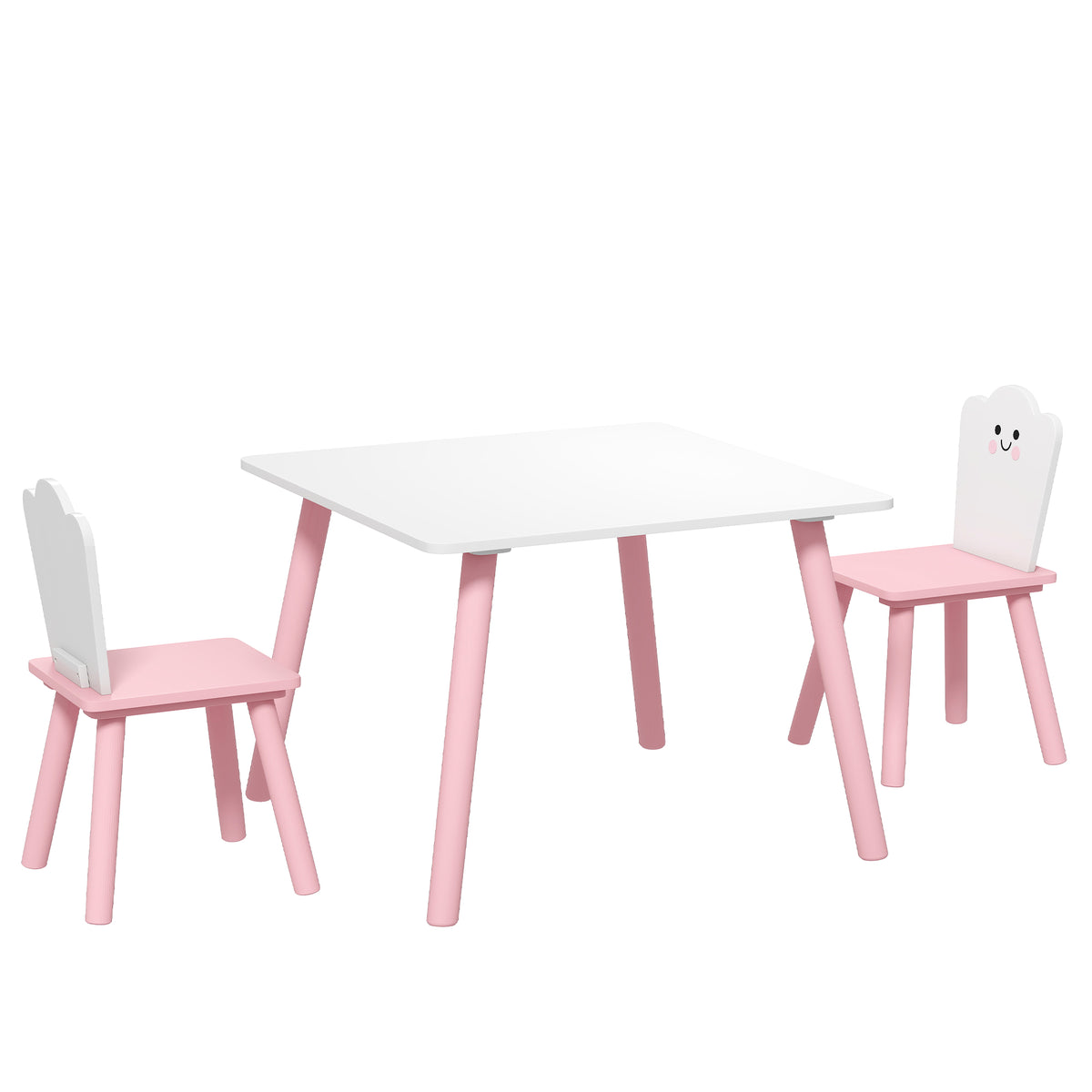 Kindertafel en stoelset 3-delig, 1 tafel 2 stoelen, roze en wit
