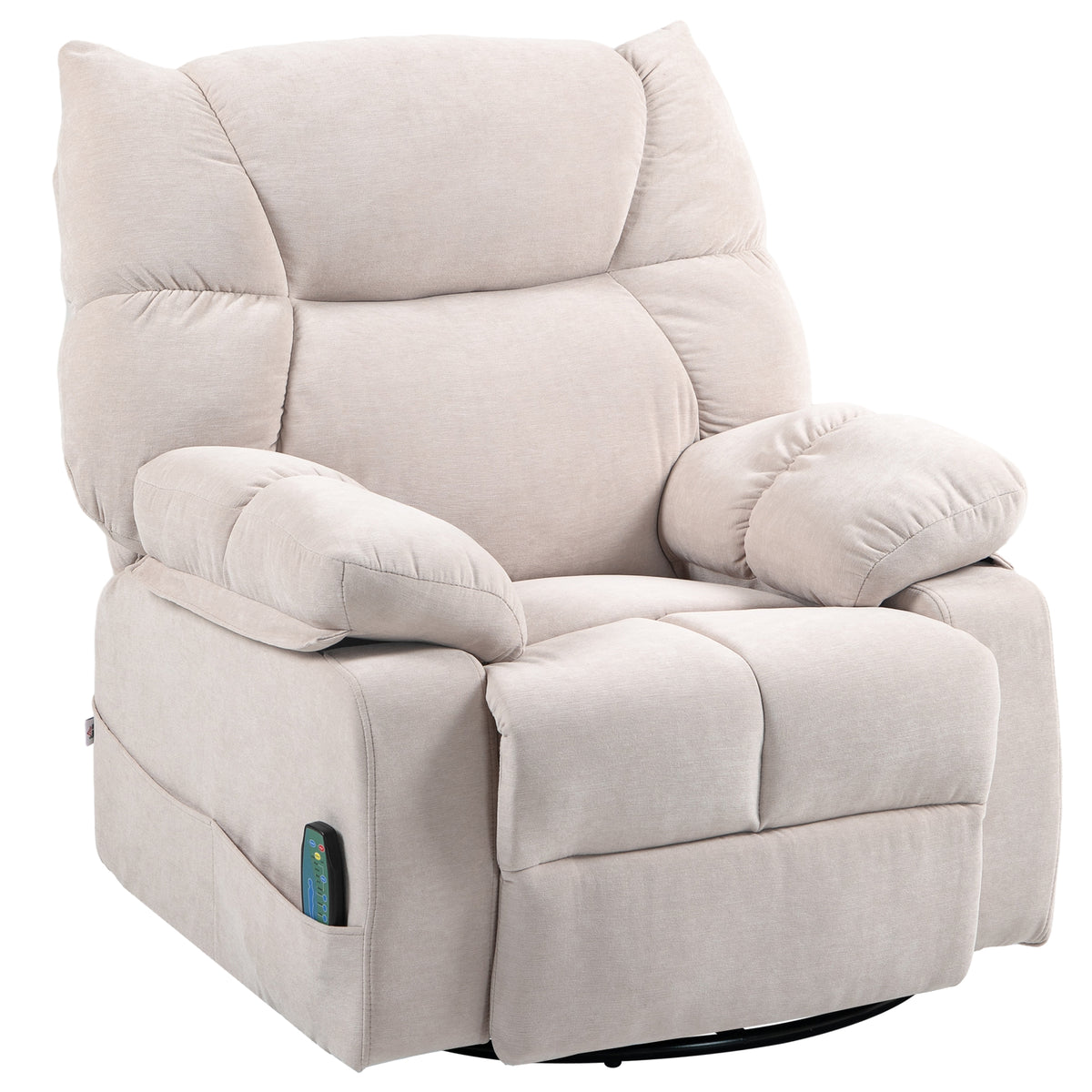 Massagestoel met warmte- & ligfunctie, draaibaar, tot 150 kg, metalen frame, 98x90x98cm, beige