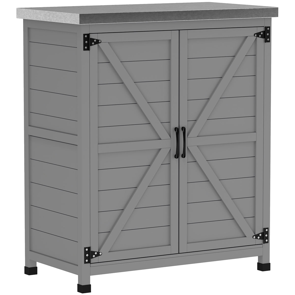 Tuinkast, buitenkast met werkblad, gereedschapskast, massief hout, staal, 79B x 43D x 92H cm, grijs