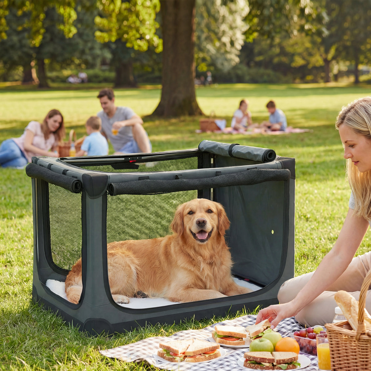 Opvouwbare hondenbench hondentransportbox met uitneembaar wasbaar kussen, hoes van Oxford-stof voor honden tot (2)