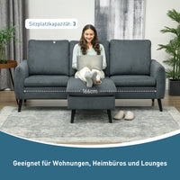 Hoekbank, 3-zitsbank met voetenbank, stoffen bekleding, L-vormige bankset, donkergrijs (5)