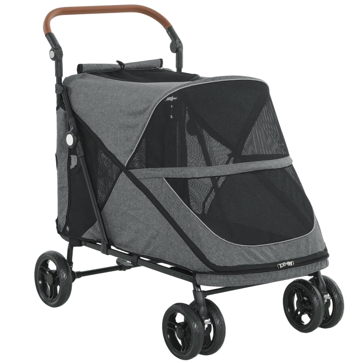 Hondenbuggy opvouwbaar voor grote honden tot 30 kg met 360° draaibare wielen, netvensters, kussen en verstelbare
