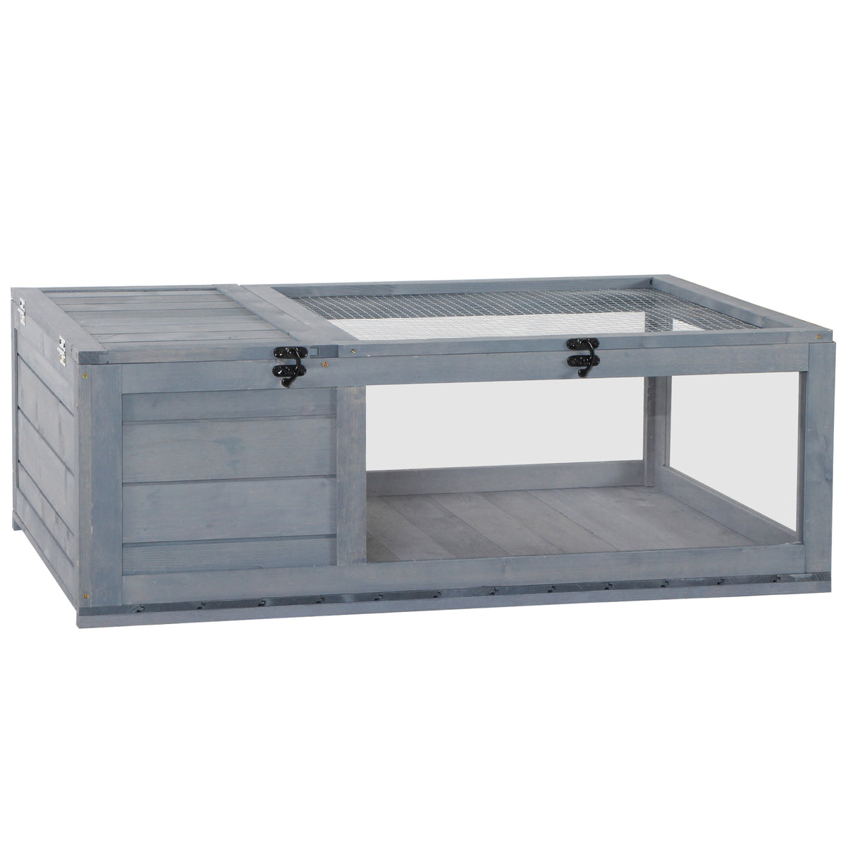 Schildpaddenverblijf van hout Schildpaddenbak met hoofdverblijf en opklapbaar dak 91x60,5x32 cm, grijs