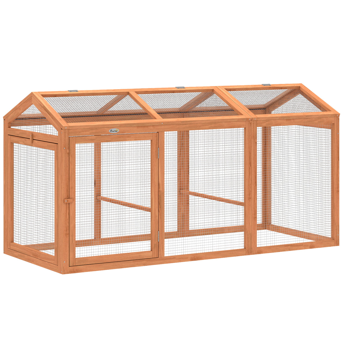 Kippenren met uitloop en zitstok, dubbele deuren, van hout en metaal, voor 4 kippen, 156 x 70,5 x 84 cm oranje