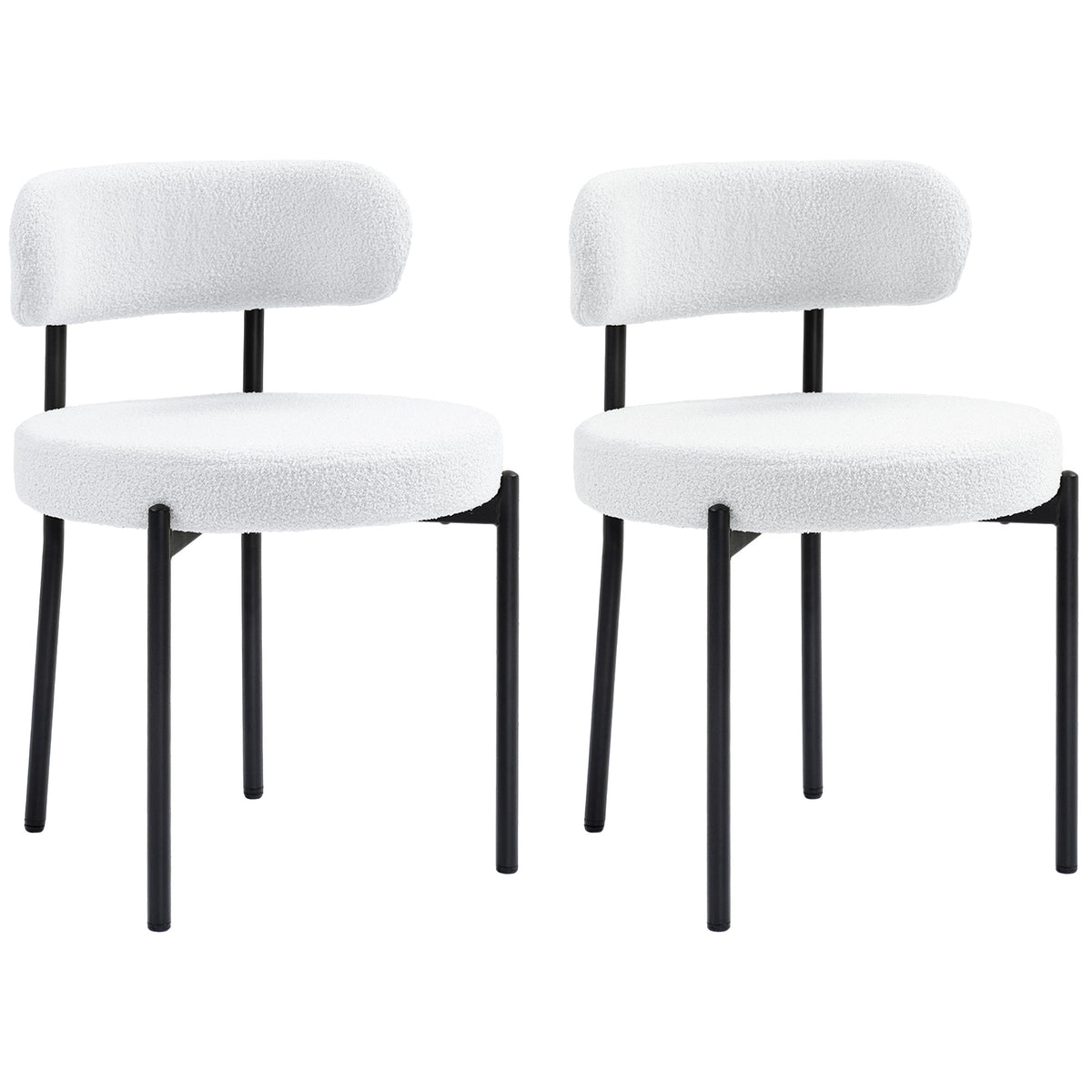 Set van 2 eetkamerstoelen, fleece bekleding, stoelen met gestoffeerde zitting, metalen poten, crèmewit