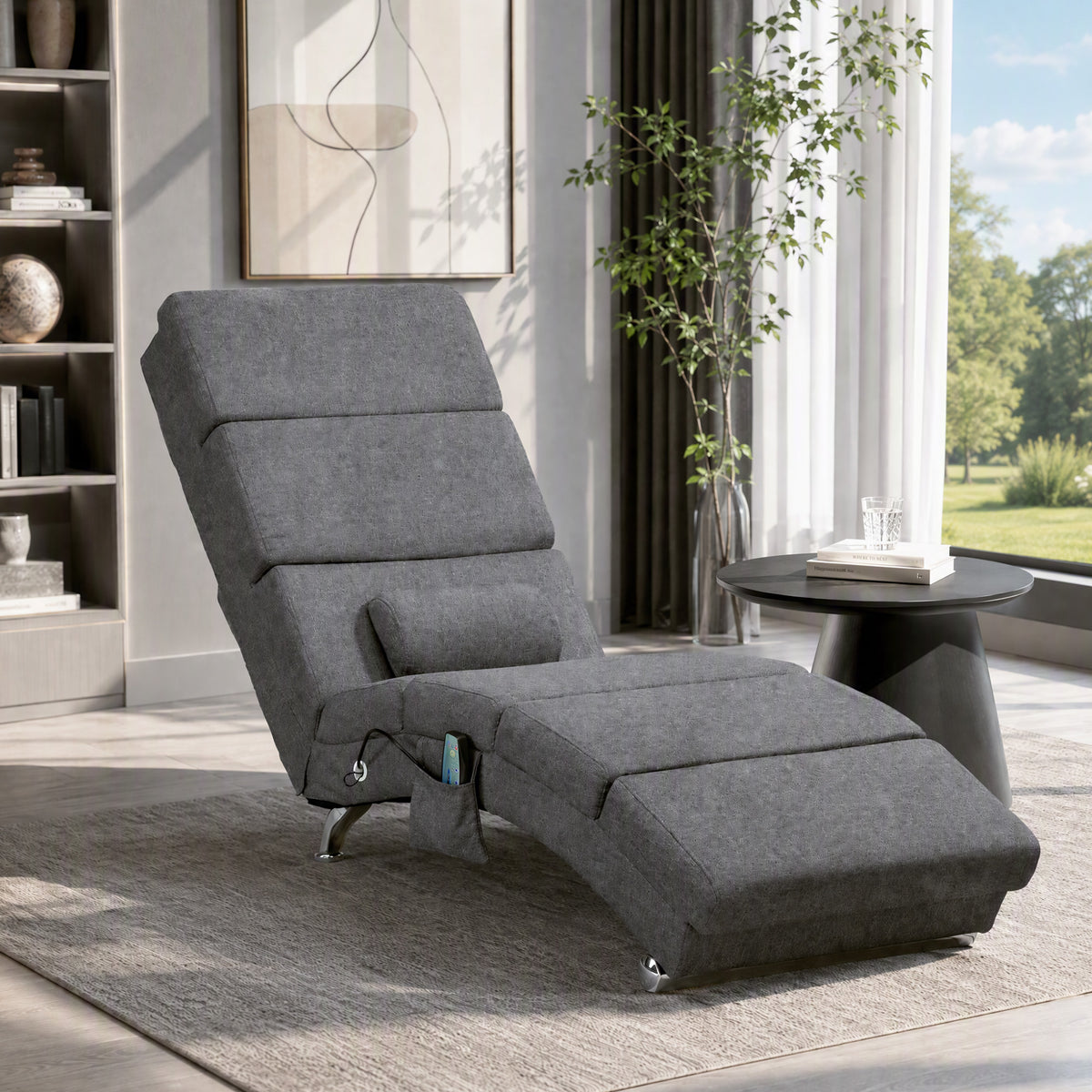 Massagestoel relaxfauteuil ligstoel 8 vibratiepunten, 5 modi, 8 vibratiepunten, 56 x 168 x 84 cm, grijs (2)