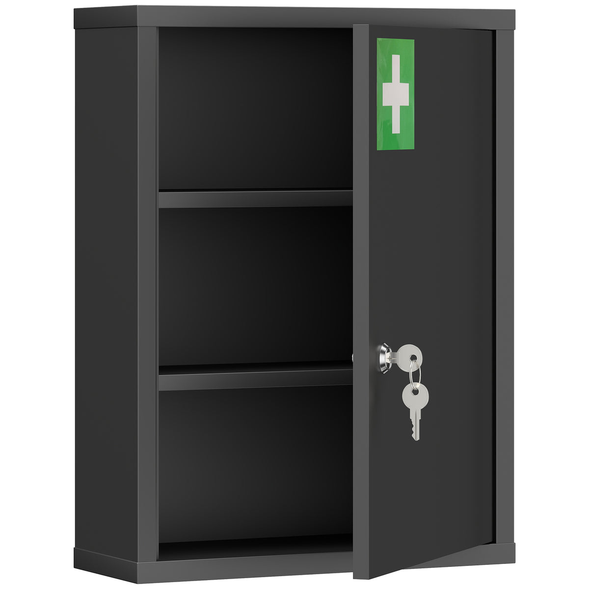 Medicijnkast voor wandmontage met slot, 3-laagse stalen wandkast, 40 x 15 x 53,5 cm, zwart