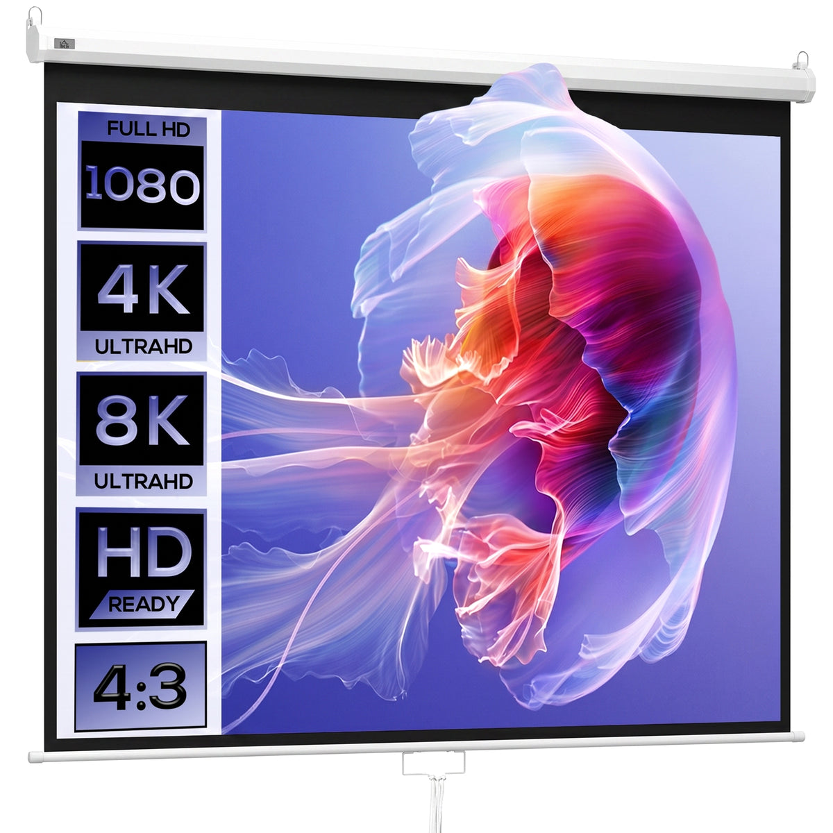 Projectiescherm 244 x 183 cm 120 inch 4:3/ 16:9 handmatig projectiescherm voor thuisbioscoop