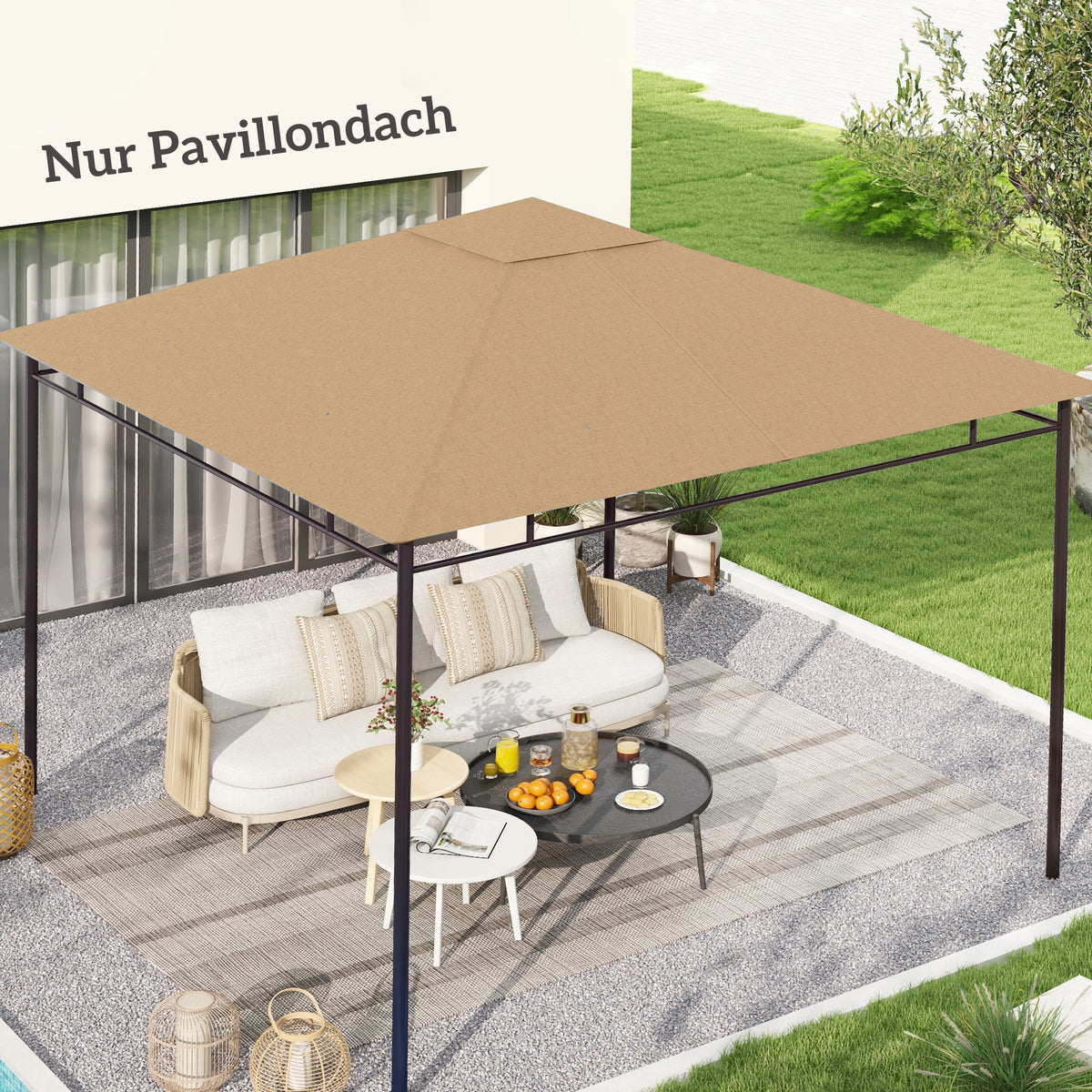 Vervangend dak voor tuinpaviljoen, polyester, 2,98 x 2,98 m, beige (2)
