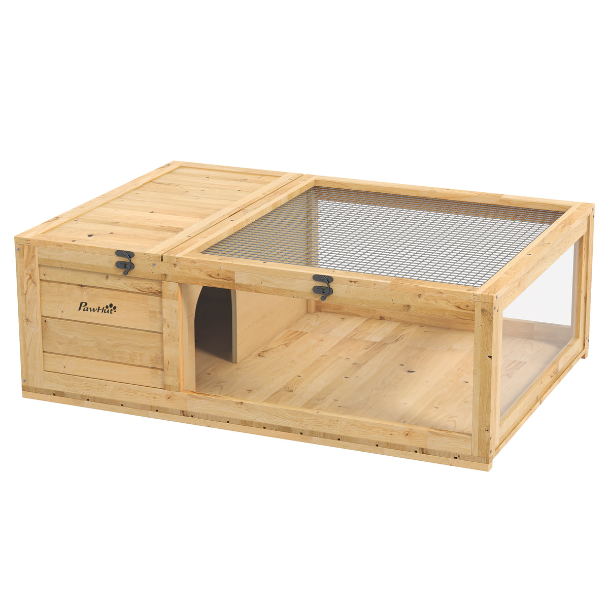 Schildpaddenhuis van hout, schildpaddenverblijf met hoofdhuizen, opklapbare bovenkant, 91 x 60,5 x 32 cm, geel
