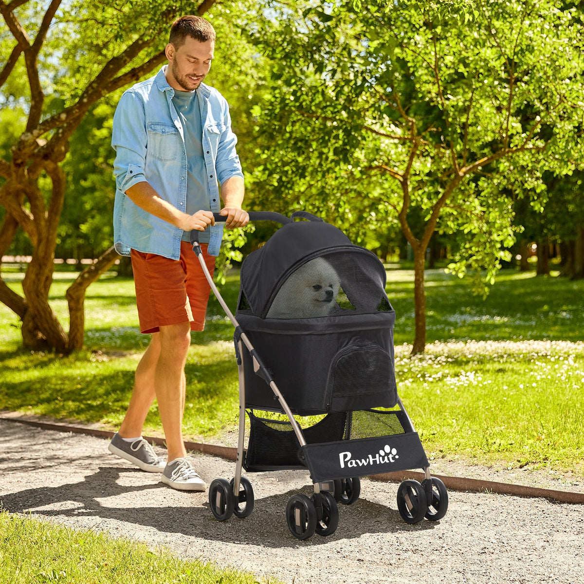 2-in-1 hondenwagen en transportmand tot 10 kg inklapbaar gaasvenster bodemmand 82 cm x 49,5 cm x 98 cm zwart (2)