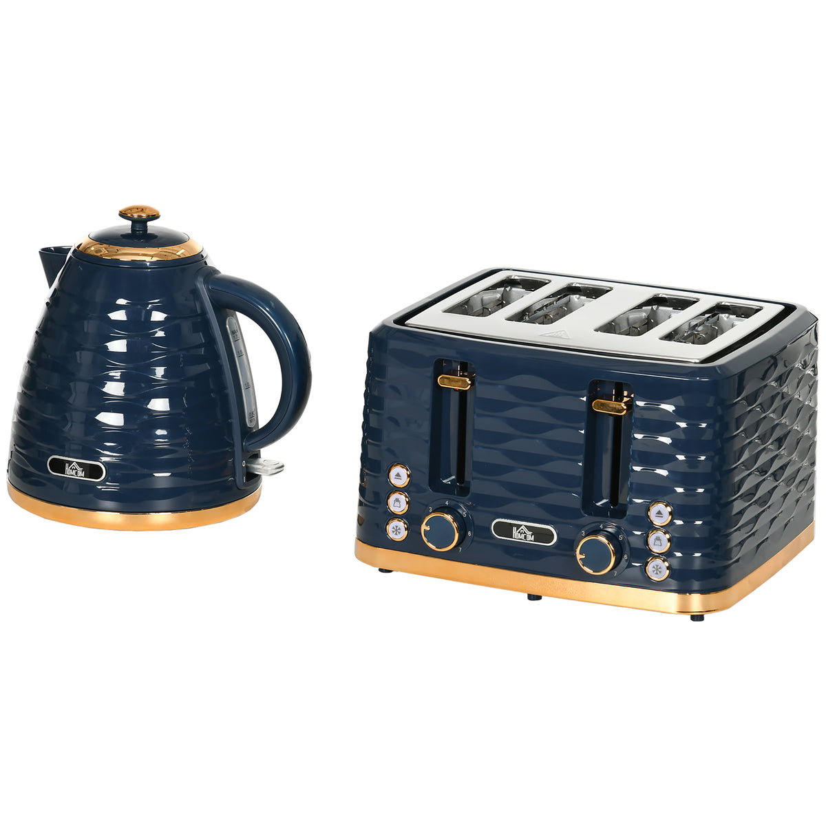 2-in-1 set van broodrooster en waterkoker, 7 bruiningsstanden, ontdooi- en opwarmfunctie, blauw