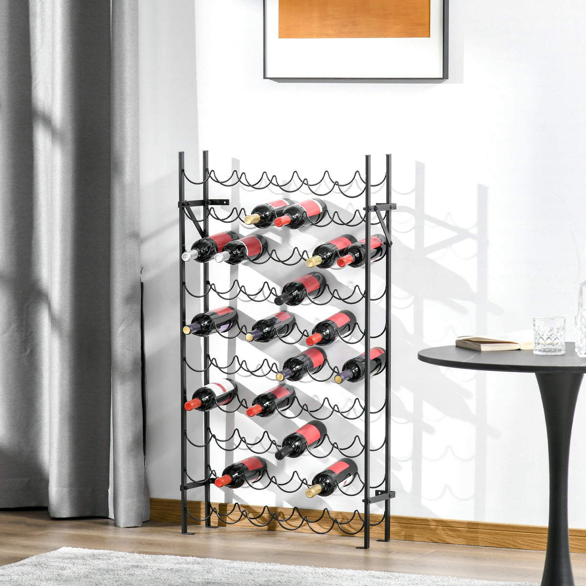 Wijnrek voor 60 flessen flessenrek metaal flessenhouder 63 x 20,5 x 118 cm zwart (2)