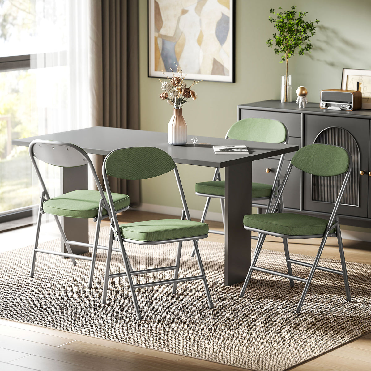4-delige set gestoffeerde klapstoelen, inklapbare stoelen met ribfluwelen bekleding, rugleuning, metalen frame (2)