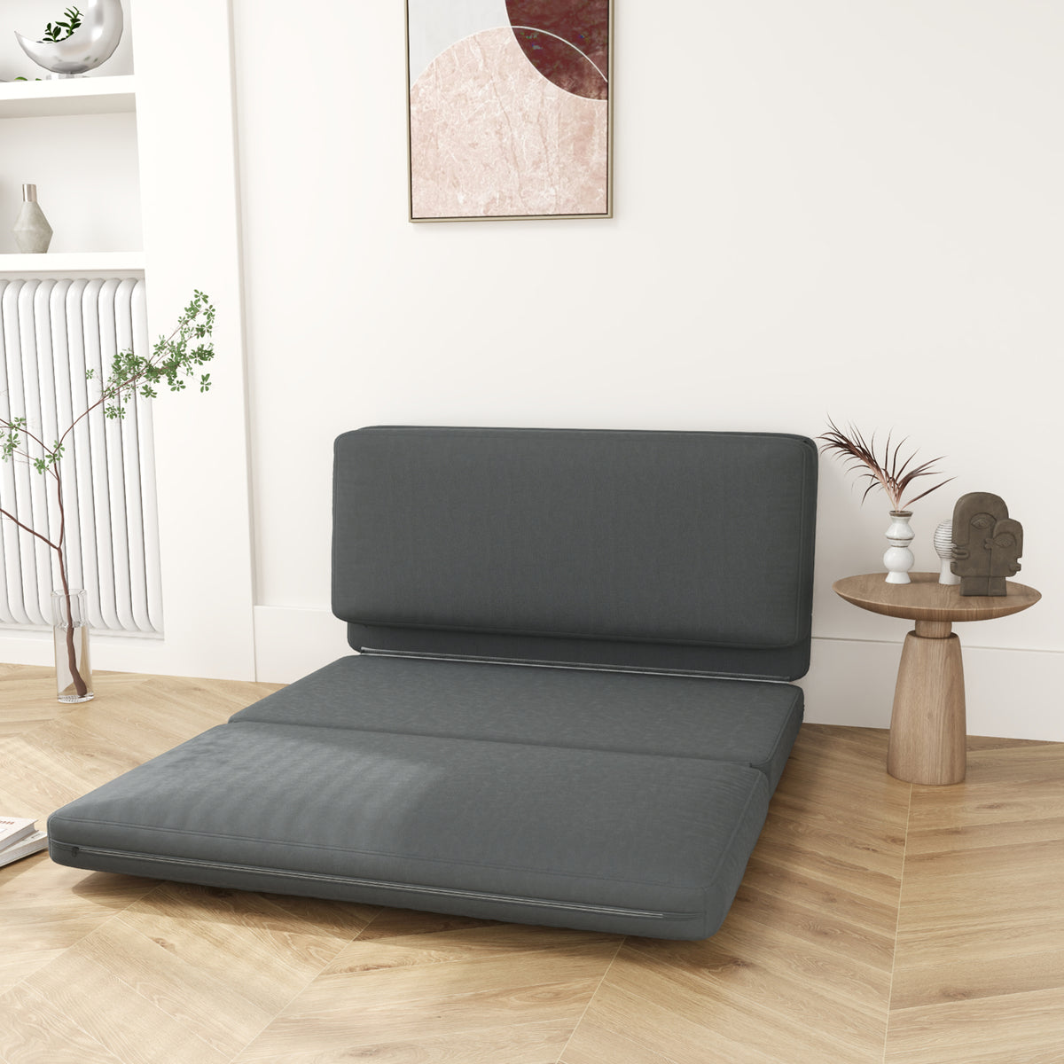 3-in-1 opvouwbare relaxfauteuil, logeermatras, deelbaar, 138 cm breed, donkergrijs (2)