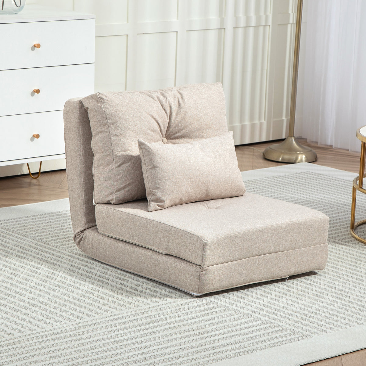 Vloerstoel opvouwbaar matras slaapmat, 2-in-1-design, afneembaar kussen, 60 x 80 x 56 cm, beige (2)