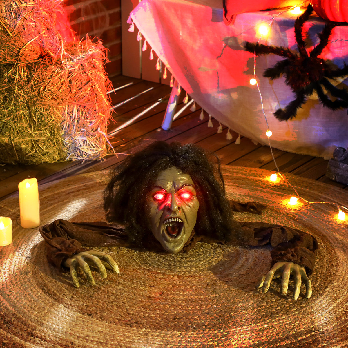 Kruipende zombiedecoratie voor Halloween, geluiden, lichtjes, op batterijen (2)
