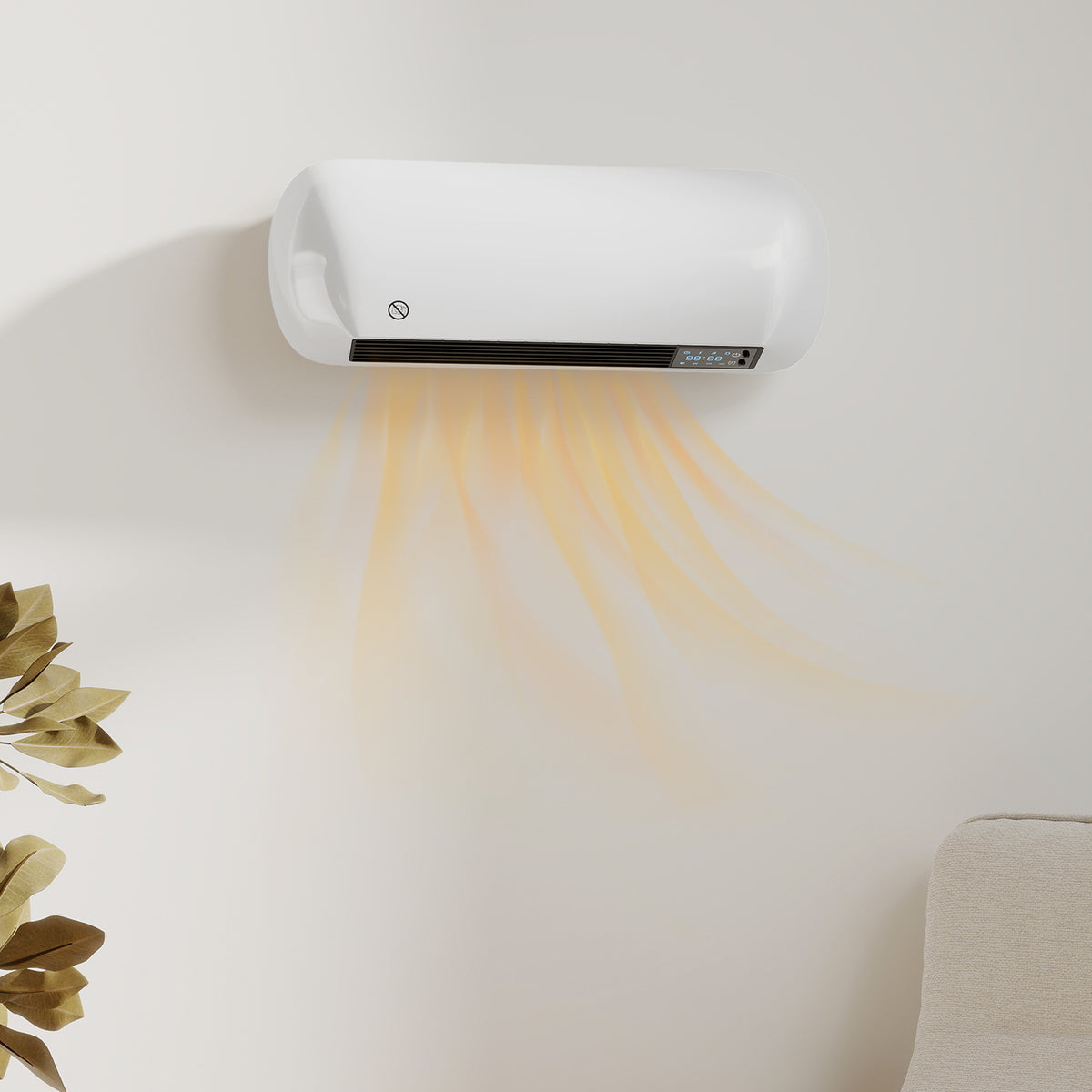 Wand-keramische kachel 2000W wandverwarming met ventilator, 2 vermogensstanden, LED-display, thermostaat, wit (2)