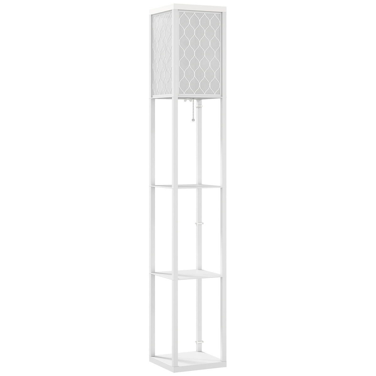 Vloerlamp met rek, 3 vakken, compacte afmetingen, MDF, wit
