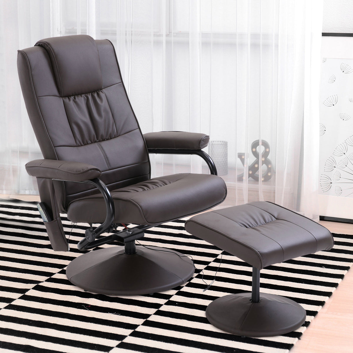 Massagestoel relaxstoel, incl. voetenbank, 10 vibratiepunten, 1 afstandsbediening; 77 cm x 84 cm x 95 cm, Bruin (2)