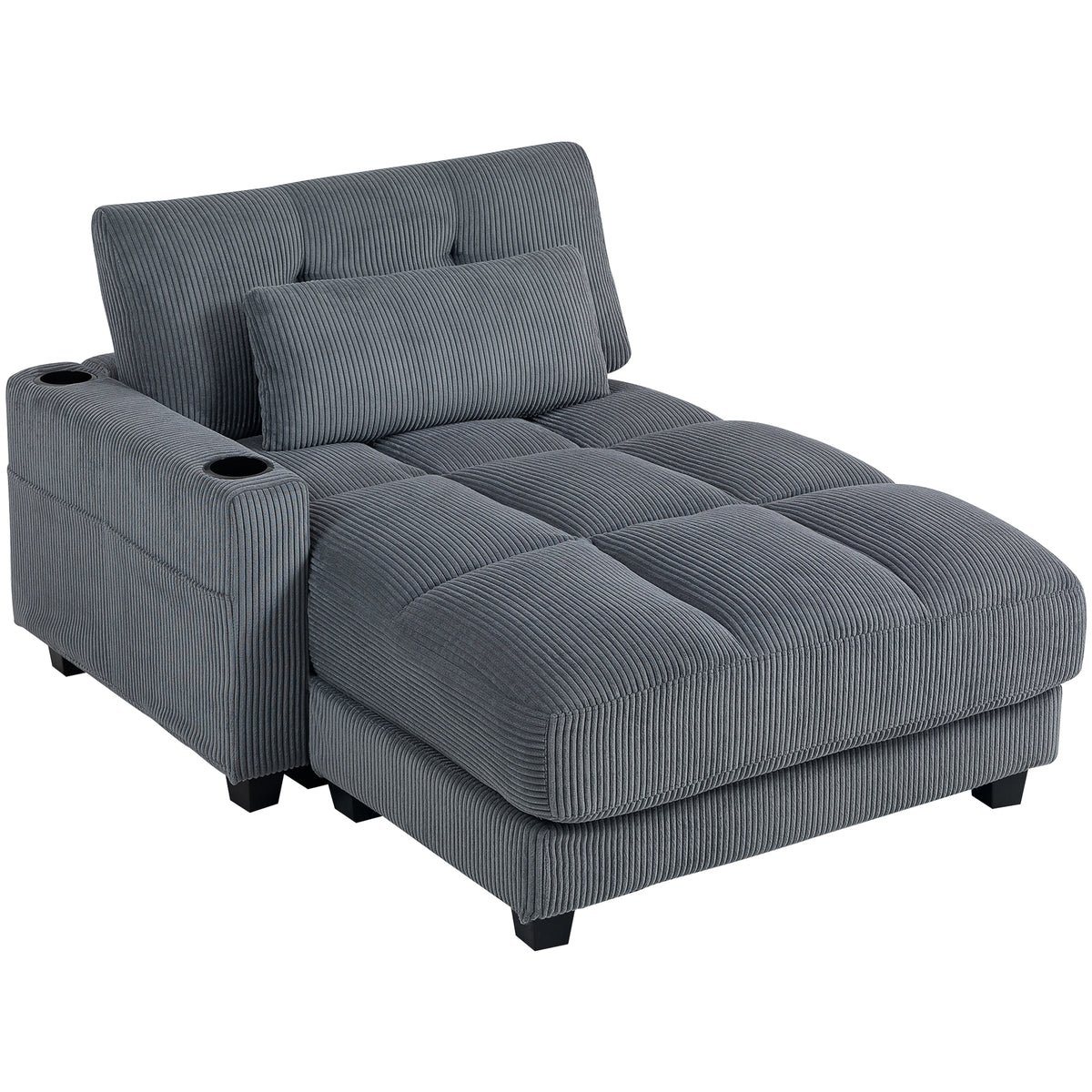 Slaapbank met kussens, schuimrubber, ombouwbaar tot bed, bekerhouder, grijs