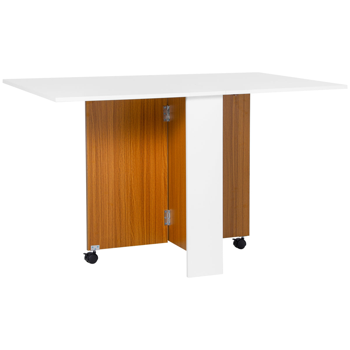 Uitklapbare eettafel, uitschuifbare eettafel, mobiel, modern design, 120 cm x 80 cm x 73 cm, teak + wit