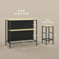 Barset, 2 barkrukken & 1 barstafel, vlekbestendig, stabiel, stalen frame, zwart/eiken (3)
