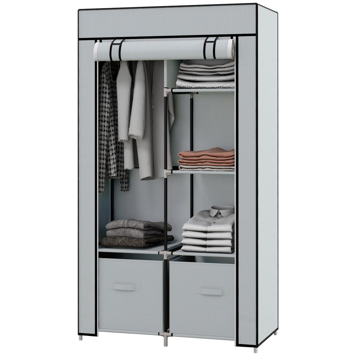 Kledingkast stoffen kast 1 kledingroede, 2 lades, 83 x 42,5 x 162,5 cm, grijs
