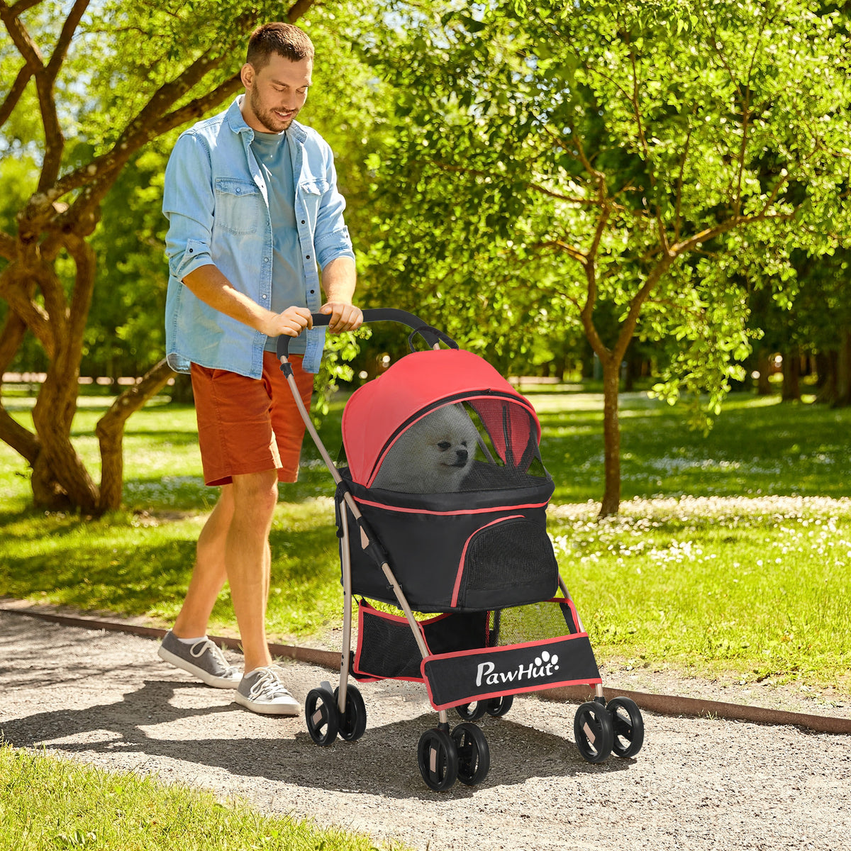 2-in-1 hondenbuggy draagtas autostoeltje tot 10 kg opvouwbaar met mand 82 cm x 49,5 cm x 98 cm rood (2)