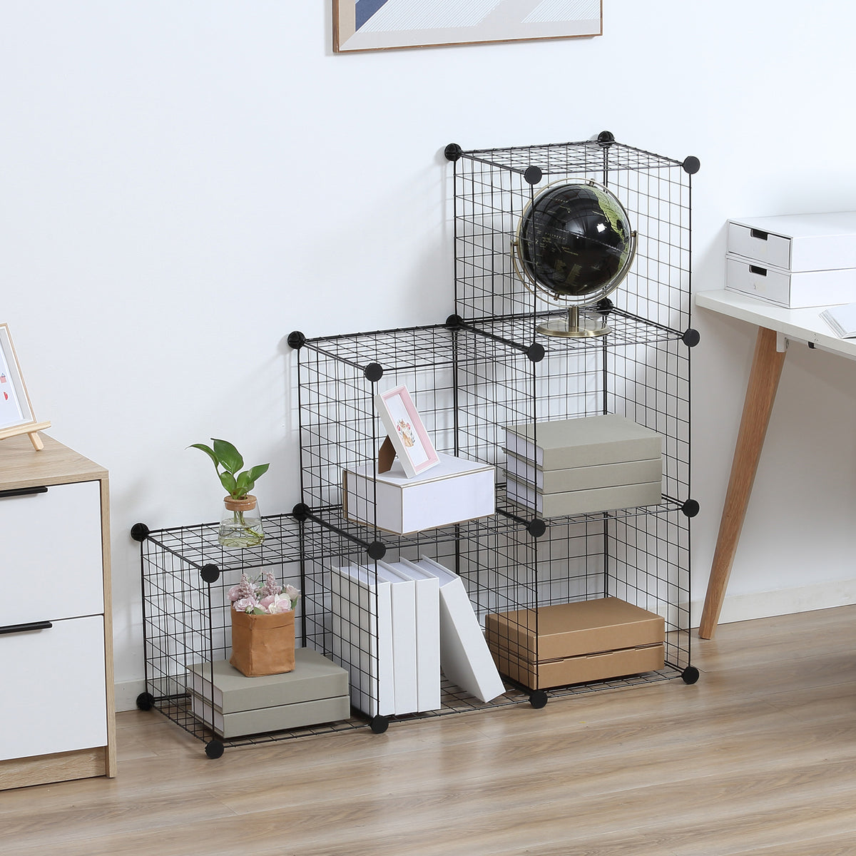 Metalen kubusrek, aanpasbare kubuskast voor kleding, boeken, speelgoed, flexibel, 109L x 37B x 109H cm, zwart (2)